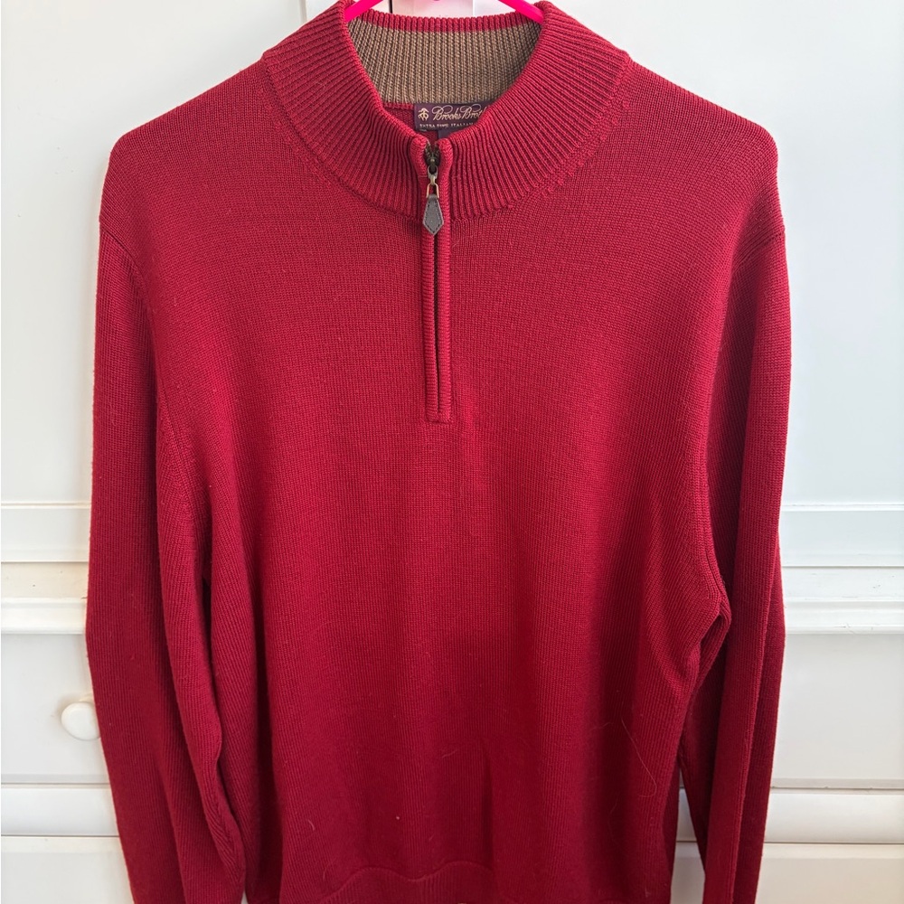 Brooks Brothers Men's Red Zip-Up Sweater